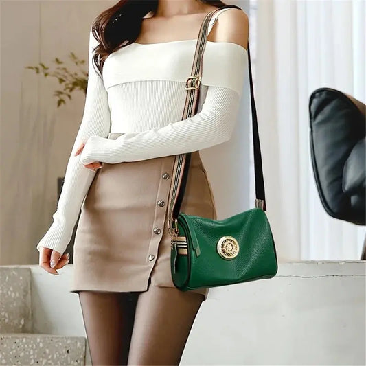 Genuine Leather Crossbody Bag, Stylish Black, Camel, Green Women's Trendy Handbag with Adjustable Strap, Waterproof Streetsharks