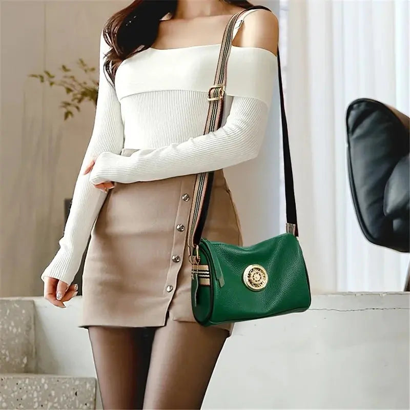 Genuine Leather Crossbody Bag, Stylish Black, Camel, Green Women's Trendy Handbag with Adjustable Strap, Waterproof Streetsharks
