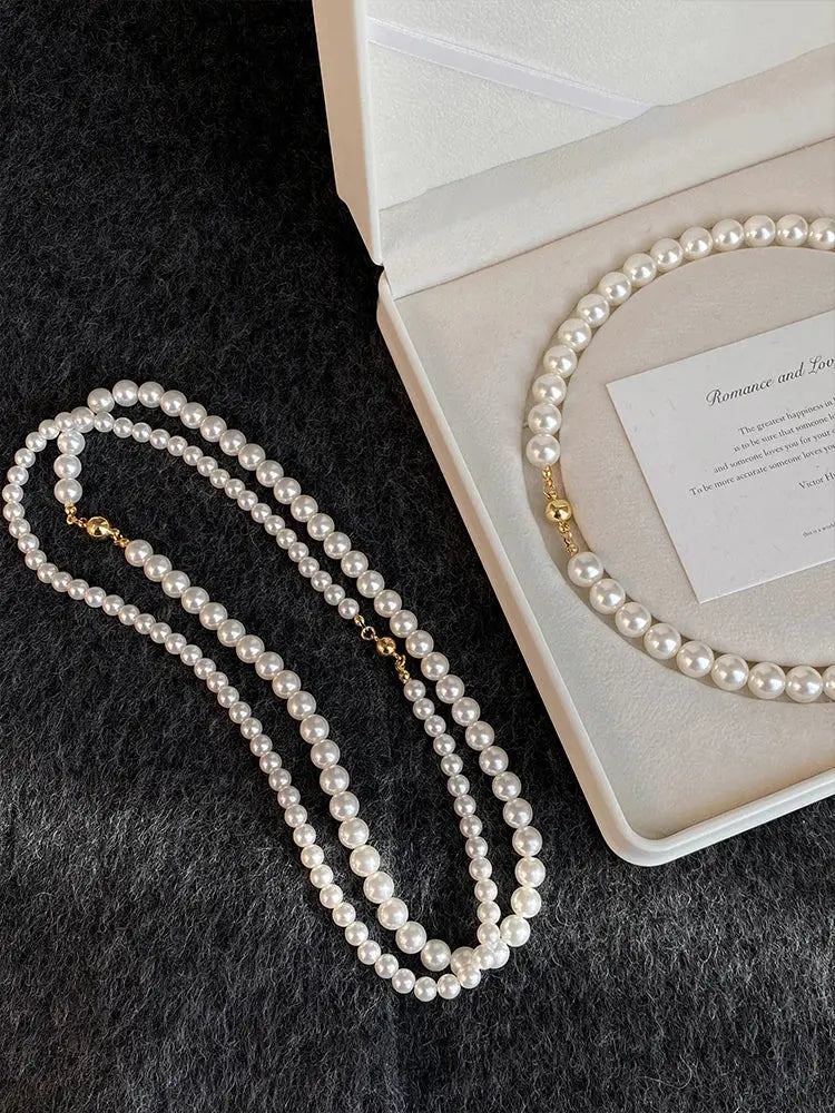 Girl’s Imitation White Pearl Magnetic Round Buckle Beadeds Chain Necklace 2024 New Collarbone Chain Elegant Jewelry for Women Streetsharks