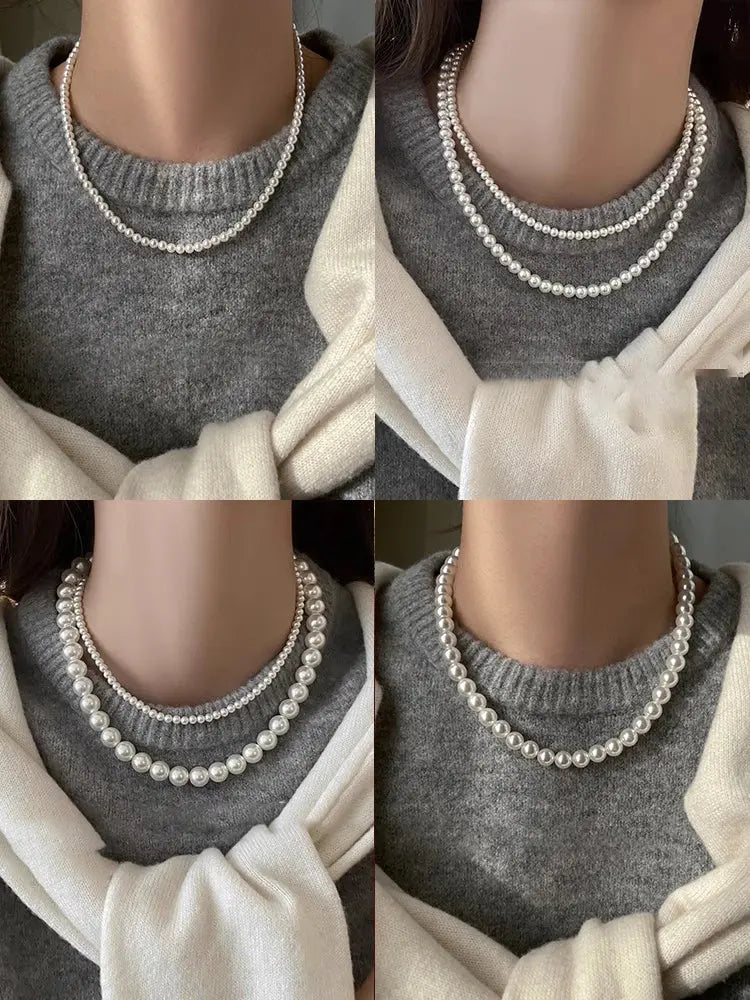 Girl’s Imitation White Pearl Magnetic Round Buckle Beadeds Chain Necklace 2024 New Collarbone Chain Elegant Jewelry for Women Streetsharks