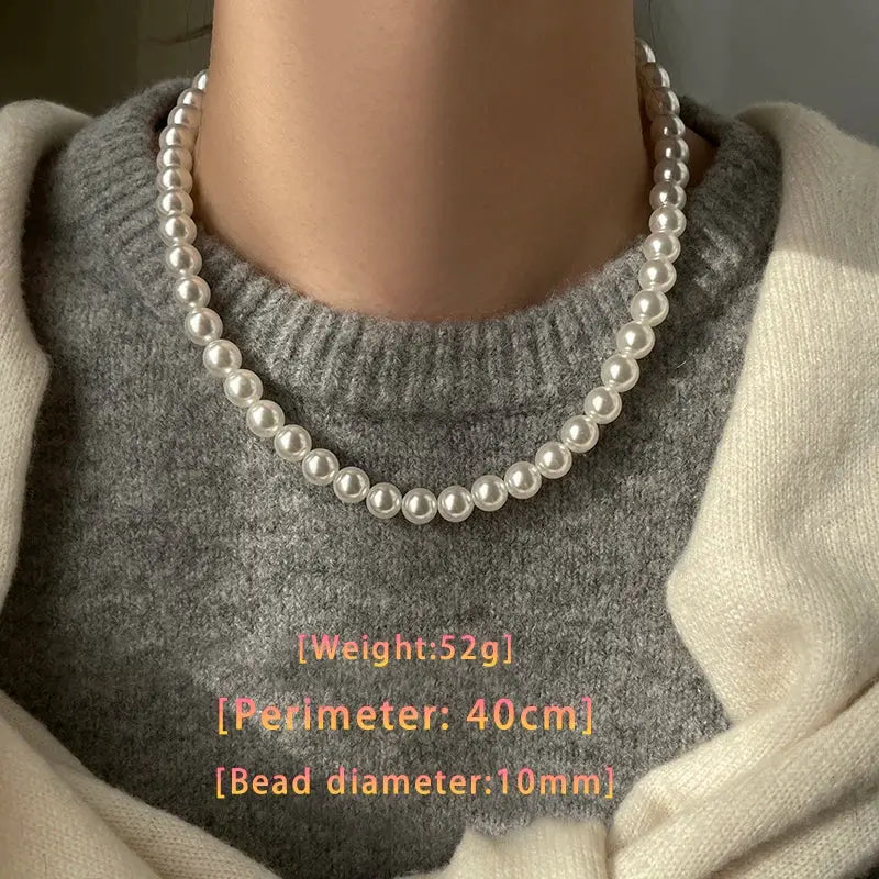 Girl’s Imitation White Pearl Magnetic Round Buckle Beadeds Chain Necklace 2024 New Collarbone Chain Elegant Jewelry for Women Streetsharks