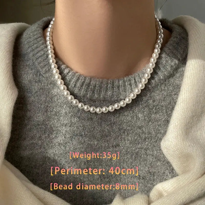 Girl’s Imitation White Pearl Magnetic Round Buckle Beadeds Chain Necklace 2024 New Collarbone Chain Elegant Jewelry for Women Streetsharks