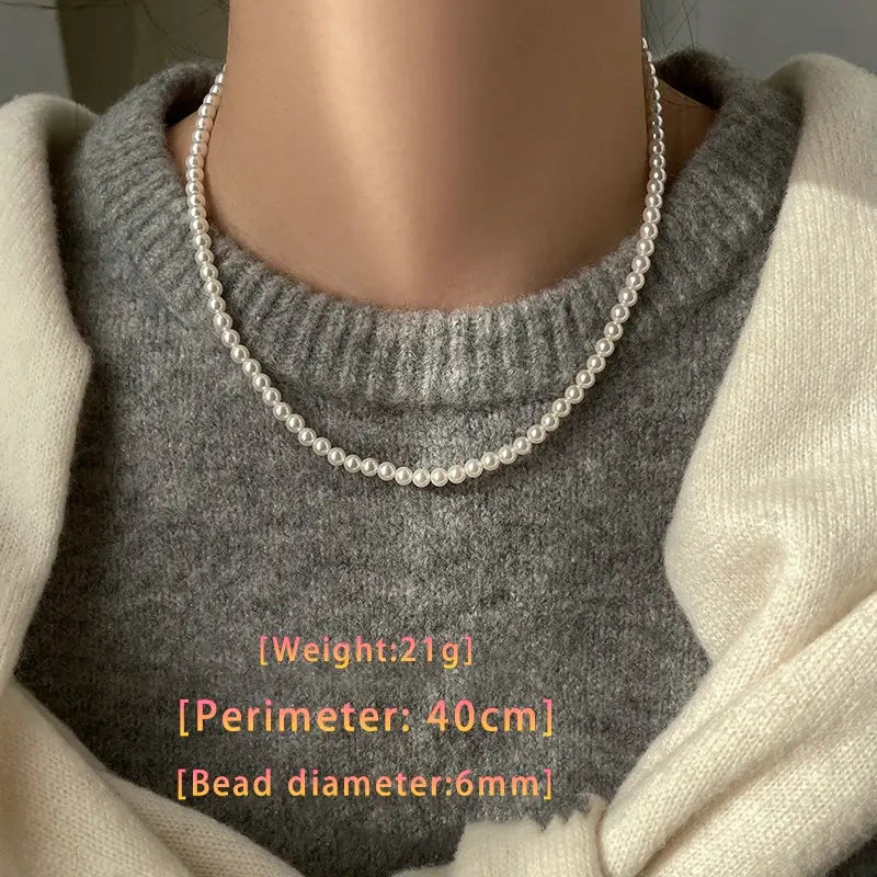 Girl’s Imitation White Pearl Magnetic Round Buckle Beadeds Chain Necklace 2024 New Collarbone Chain Elegant Jewelry for Women Streetsharks