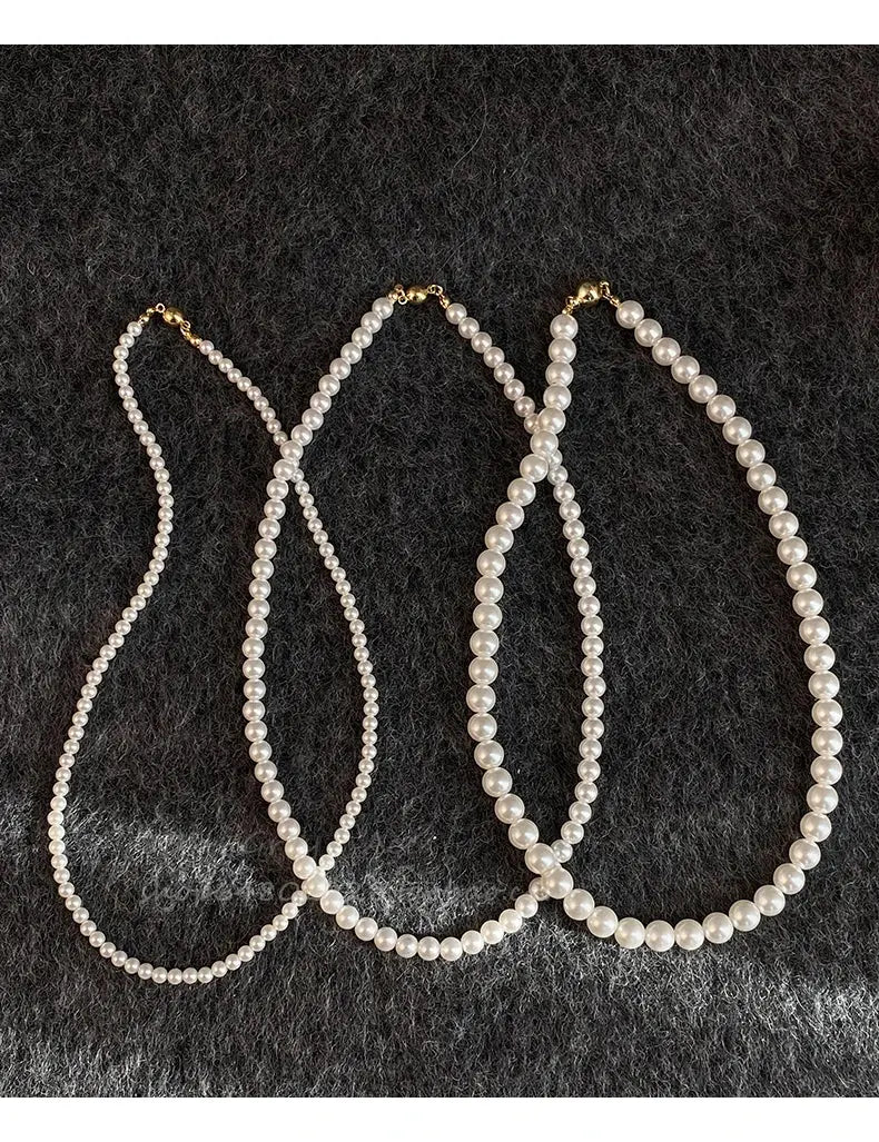 Girl’s Imitation White Pearl Magnetic Round Buckle Beadeds Chain Necklace 2024 New Collarbone Chain Elegant Jewelry for Women Streetsharks