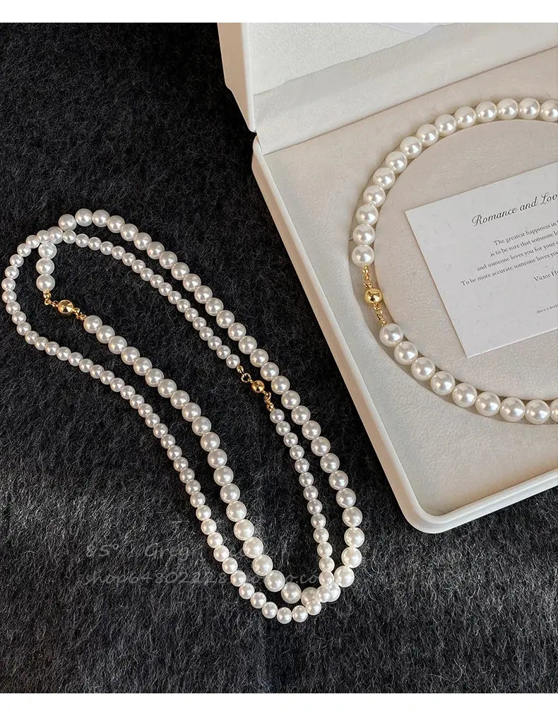 Girl’s Imitation White Pearl Magnetic Round Buckle Beadeds Chain Necklace 2024 New Collarbone Chain Elegant Jewelry for Women Streetsharks