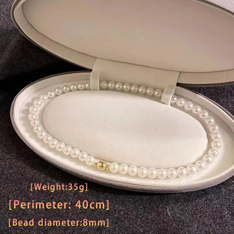 Girl’s Imitation White Pearl Magnetic Round Buckle Beadeds Chain Necklace 2024 New Collarbone Chain Elegant Jewelry for Women Streetsharks