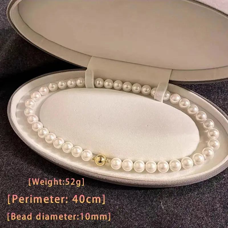 Girl’s Imitation White Pearl Magnetic Round Buckle Beadeds Chain Necklace 2024 New Collarbone Chain Elegant Jewelry for Women Streetsharks