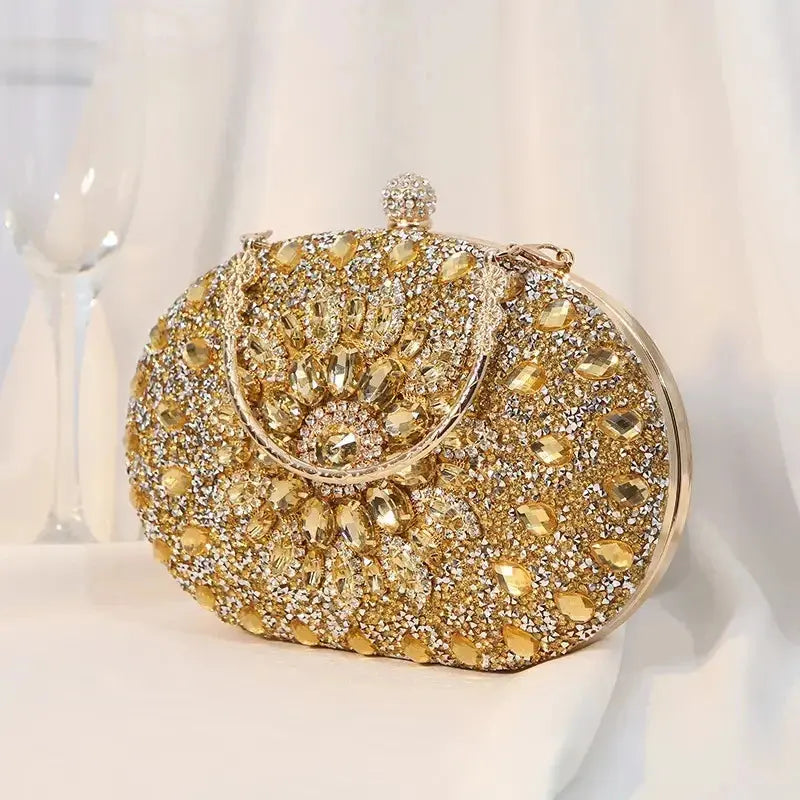 Gold Round Bag Luxury Brand Rhinestone Clutch Bags for Women 2024 Crystals Party Purses Diamond Designer Crossbody Handbags Streetsharks