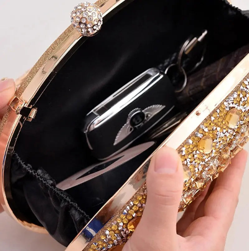 Gold Round Bag Luxury Brand Rhinestone Clutch Bags for Women 2024 Crystals Party Purses Diamond Designer Crossbody Handbags Streetsharks