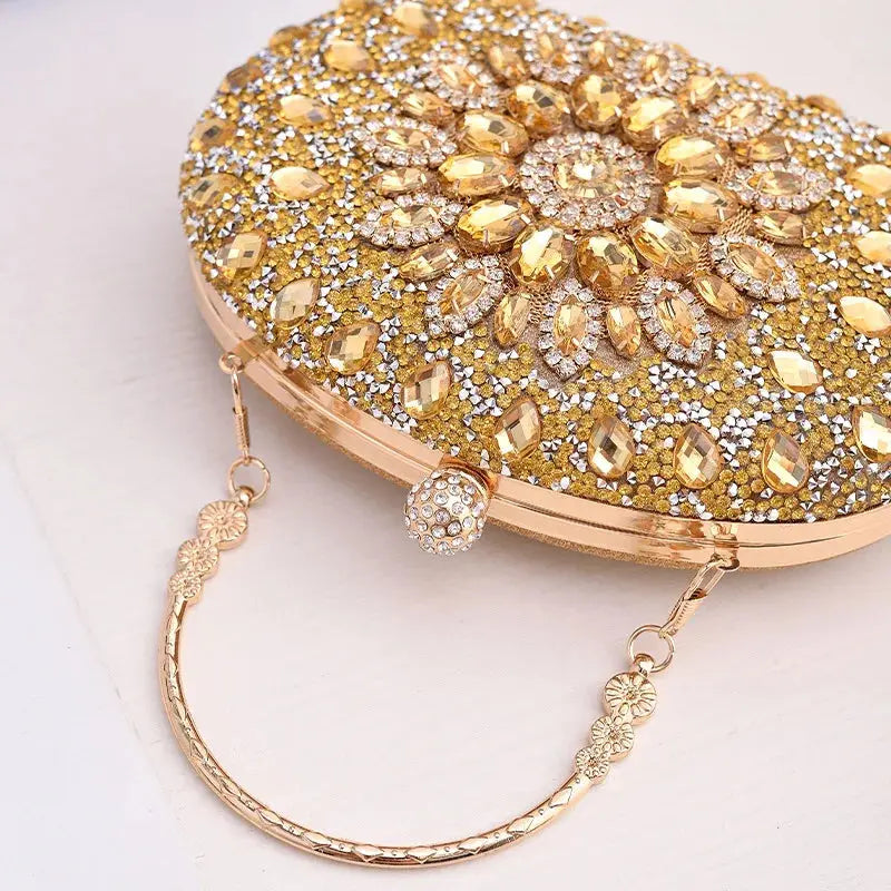 Gold Round Bag Luxury Brand Rhinestone Clutch Bags for Women 2024 Crystals Party Purses Diamond Designer Crossbody Handbags Streetsharks