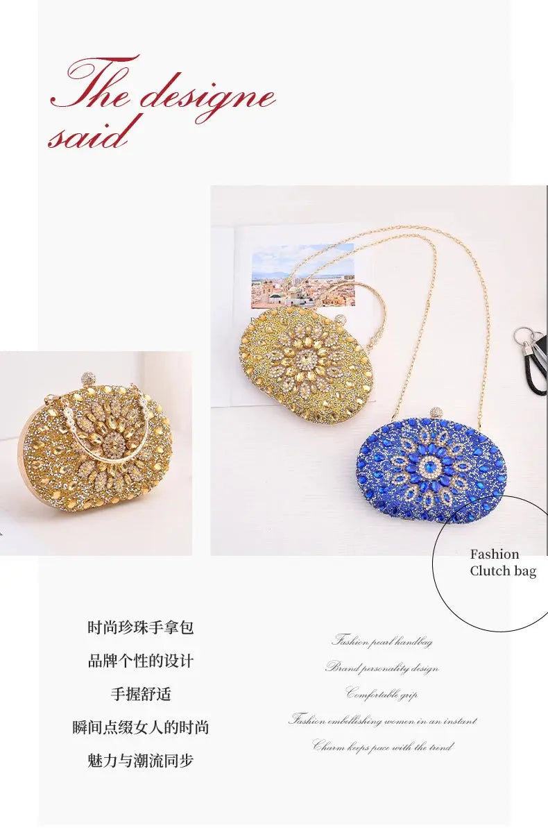 Gold Round Bag Luxury Brand Rhinestone Clutch Bags for Women 2024 Crystals Party Purses Diamond Designer Crossbody Handbags Streetsharks