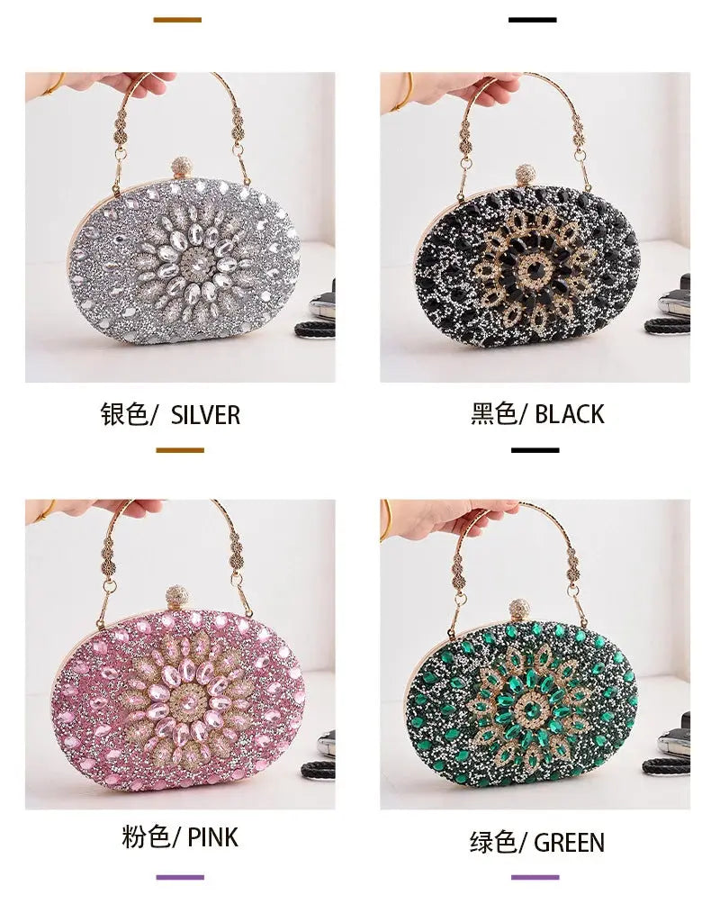 Gold Round Bag Luxury Brand Rhinestone Clutch Bags for Women 2024 Crystals Party Purses Diamond Designer Crossbody Handbags Streetsharks