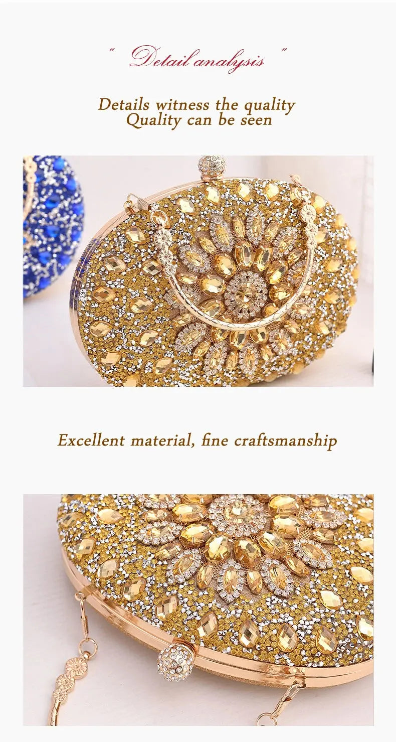 Gold Round Bag Luxury Brand Rhinestone Clutch Bags for Women 2024 Crystals Party Purses Diamond Designer Crossbody Handbags Streetsharks