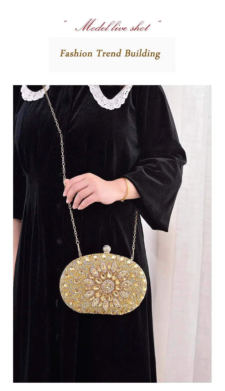 Gold Round Bag Luxury Brand Rhinestone Clutch Bags for Women 2024 Crystals Party Purses Diamond Designer Crossbody Handbags Streetsharks