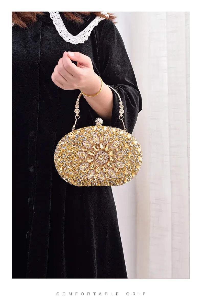 Gold Round Bag Luxury Brand Rhinestone Clutch Bags for Women 2024 Crystals Party Purses Diamond Designer Crossbody Handbags Streetsharks