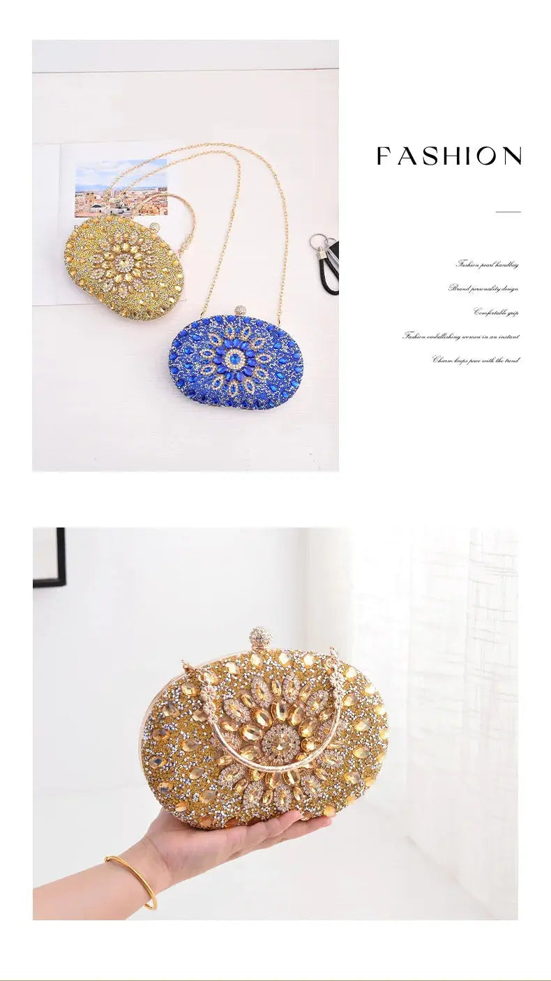 Gold Round Bag Luxury Brand Rhinestone Clutch Bags for Women 2024 Crystals Party Purses Diamond Designer Crossbody Handbags Streetsharks