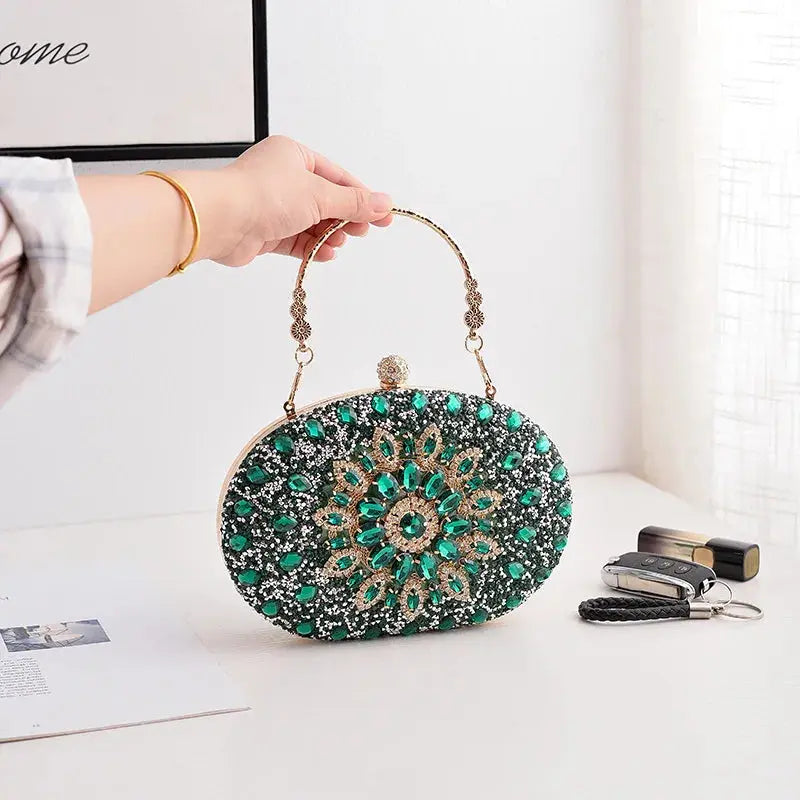 Gold Round Bag Luxury Brand Rhinestone Clutch Bags for Women 2024 Crystals Party Purses Diamond Designer Crossbody Handbags Streetsharks