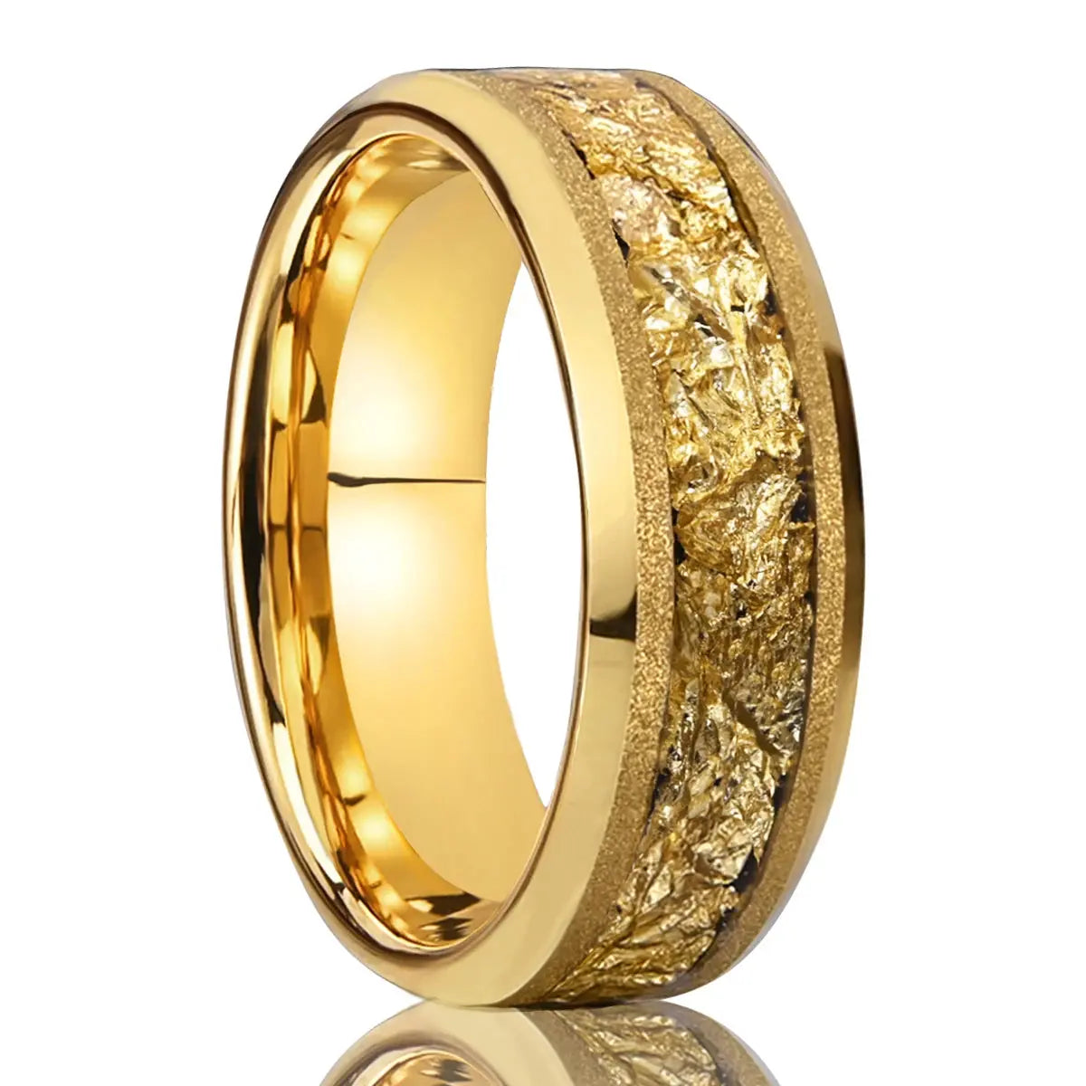 Golden Tungsten Carbide Ring 8mm Frosted Golden Leaf Men's Engagement Ring Novelty Style for Wedding Daily Wear Streetsharks