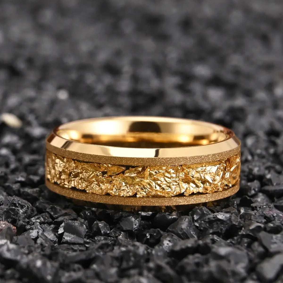 Golden Tungsten Carbide Ring 8mm Frosted Golden Leaf Men's Engagement Ring Novelty Style for Wedding Daily Wear Streetsharks