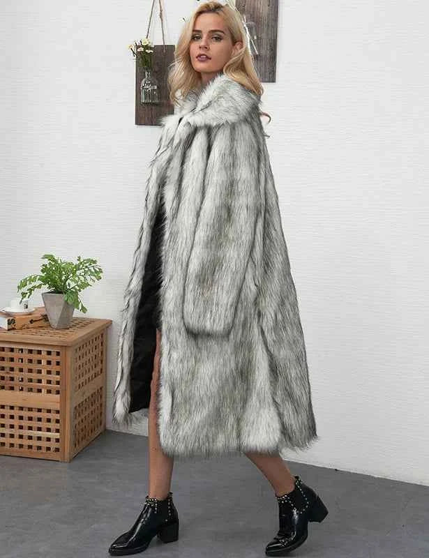 Winter Women Faux Fox Fur Long Coat Thick Full Sleeve Fluffy Luxury Fur Jacket Elegant Mujer Bontjas Warm Furry Shaggy Outerwear
