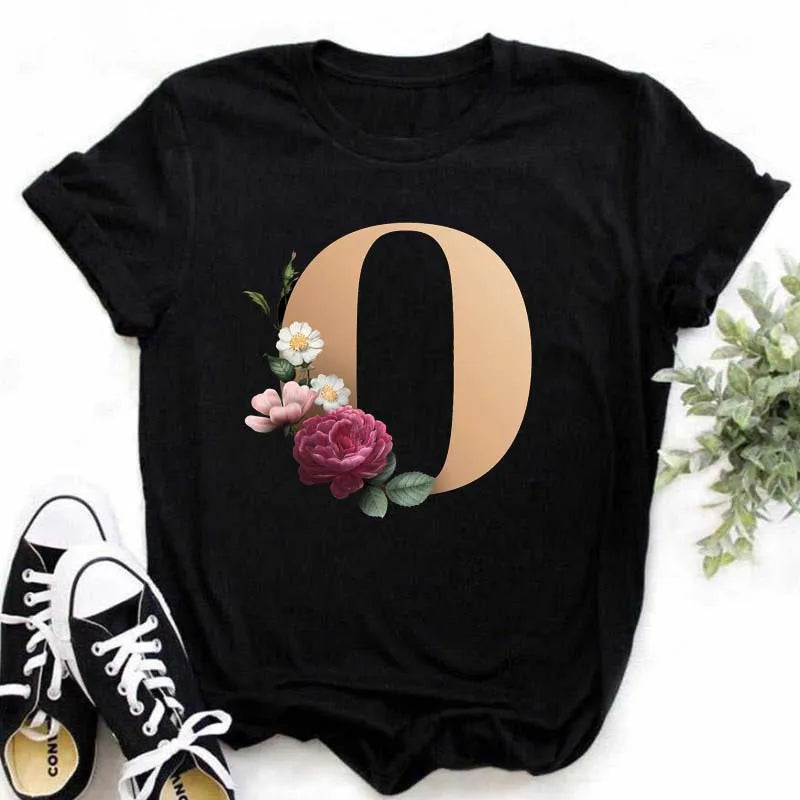 A B C D E English Alphabet Print T Shirt Women New Summer Couples Lovers Female T-Shirt Harajuku Casual Black Tops Tshirts luxecrown.co.uk