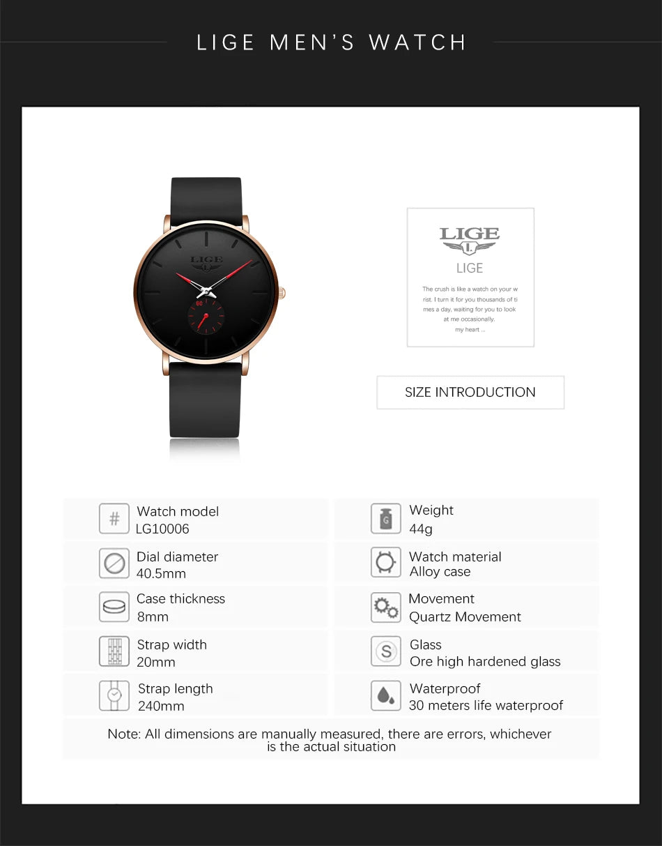 LIGE New Fashion Mens Watches Top Brand Luxury Sport Waterproof Simple Ultra-Thin Watches Men Quartz Clock Relogio Masculino+Box luxecrown.co.uk
