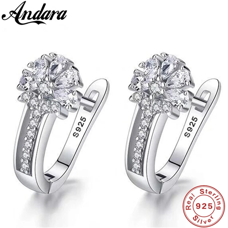 Fine Jewelry 925 Sterling Silver Earrings Inlaid With Zircon Crystal Flower Earrings Charm Jewelry For Women Gift Engagement Wed Streetsharks