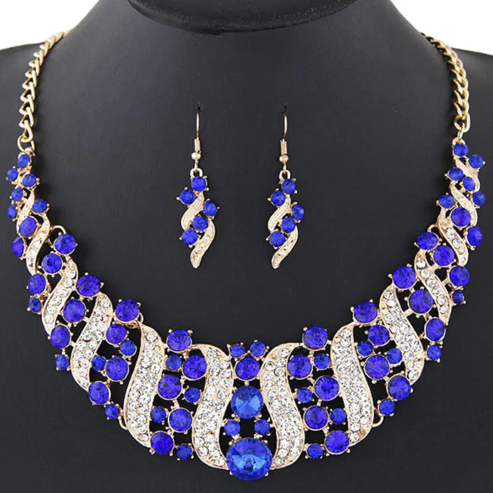 Rhinestone Inlaid Chain Necklace Hook Earrings Bridal Wedding Party Jewelry Set Chain Necklace Hook Earrings Bridal Jewelry Set Streetsharks