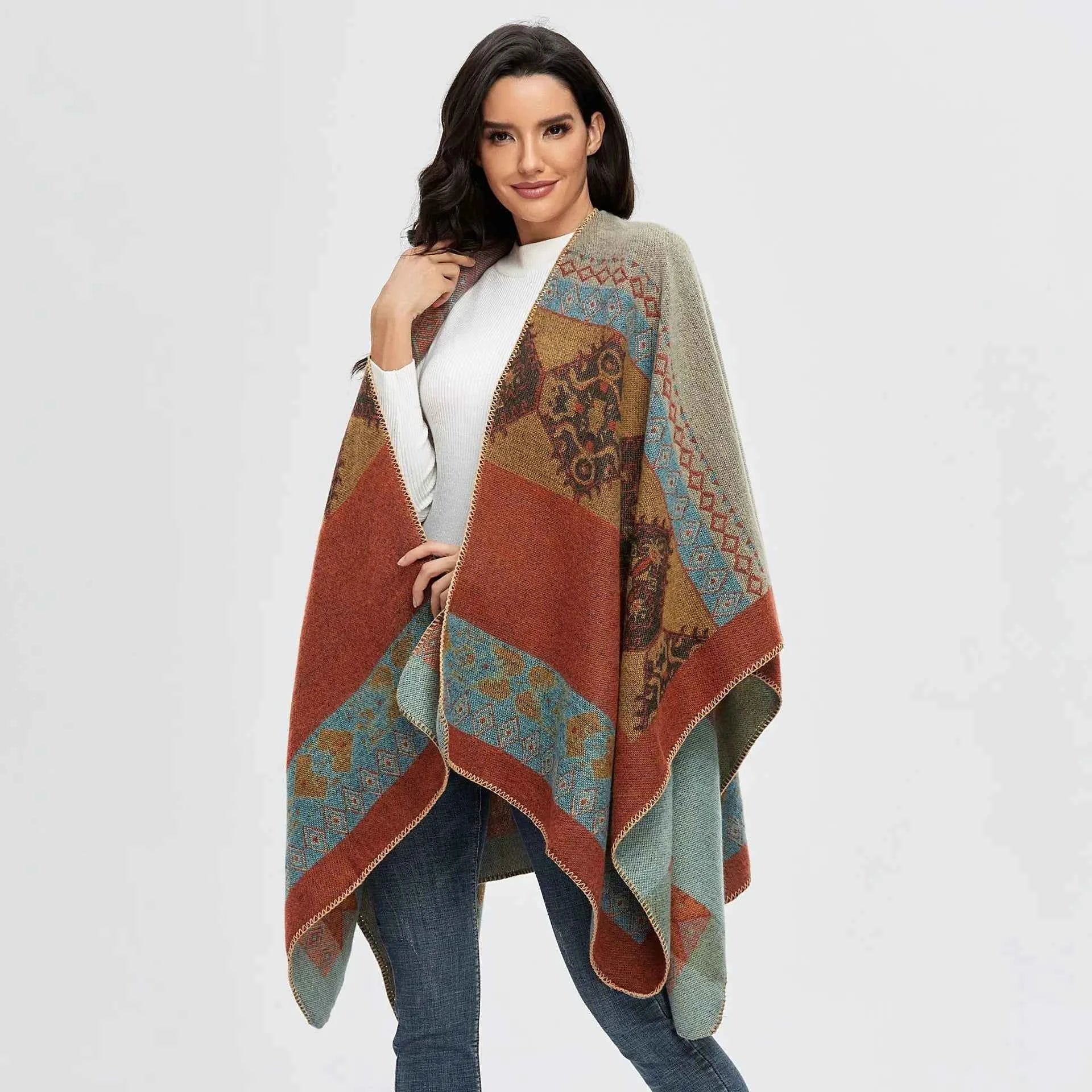 Winter Fashion Poncho Women Capes Scarf Imitation Cashmere Ladies Scarves Warm Shawls Wraps Woman Ponchos Bufanda Mujer Foulard