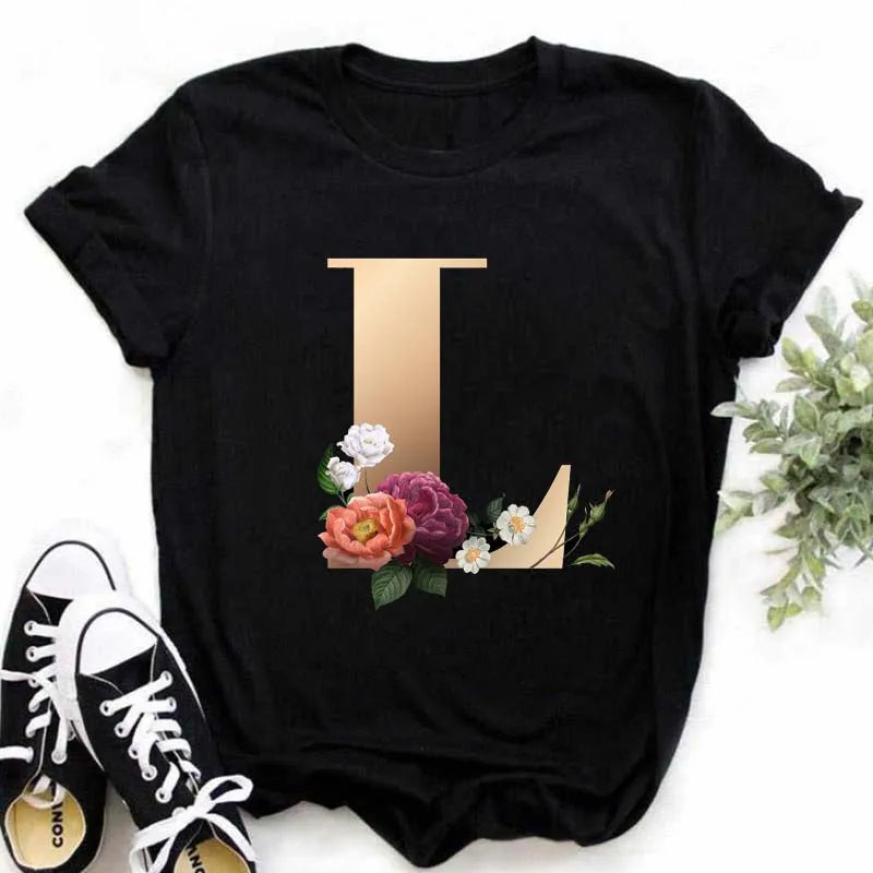 A B C D E English Alphabet Print T Shirt Women New Summer Couples Lovers Female T-Shirt Harajuku Casual Black Tops Tshirts luxecrown.co.uk