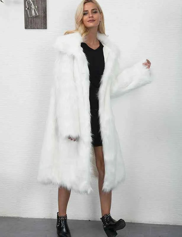 Winter Women Faux Fox Fur Long Coat Thick Full Sleeve Fluffy Luxury Fur Jacket Elegant Mujer Bontjas Warm Furry Shaggy Outerwear
