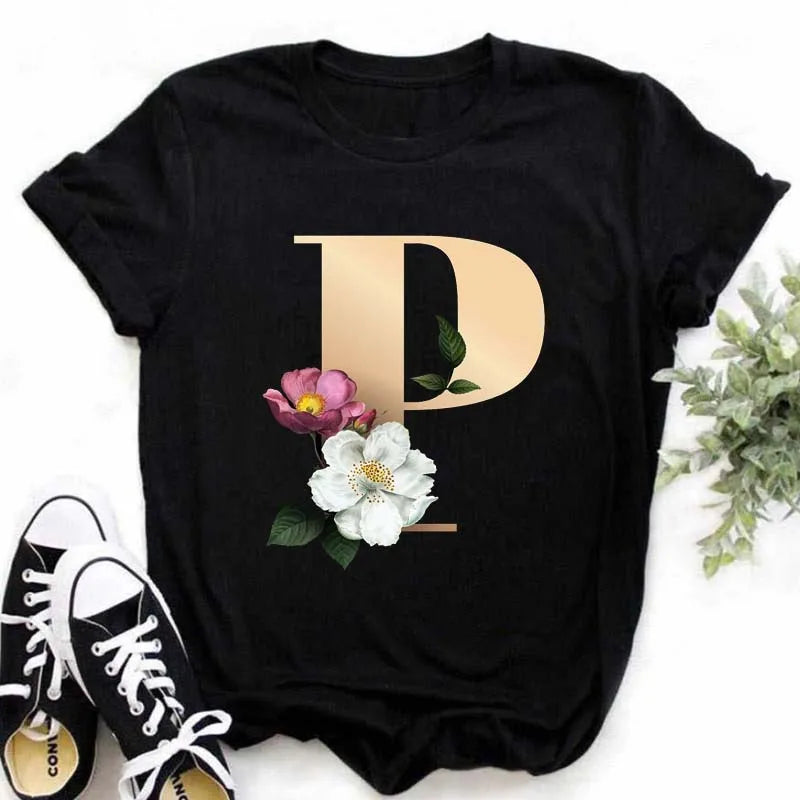 A B C D E English Alphabet Print T Shirt Women New Summer Couples Lovers Female T-Shirt Harajuku Casual Black Tops Tshirts luxecrown.co.uk