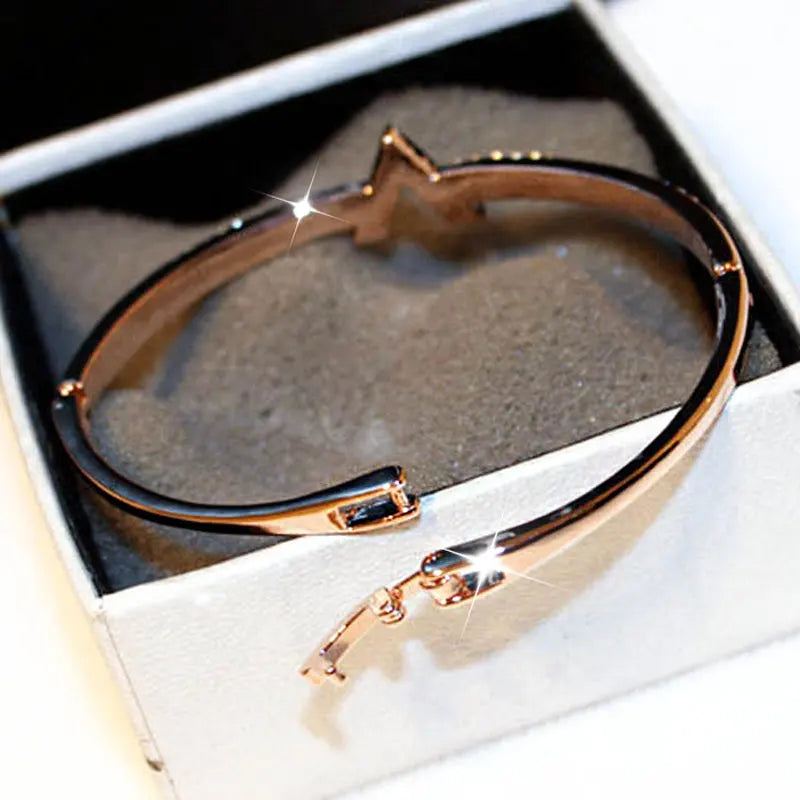 JUWANG Trend Fashion Korea Simple Micro Inlaid Zircon Word Lady Bracelets for Women Temperament Exquisite Luxury Bangle Jewelry luxecrown.co.uk