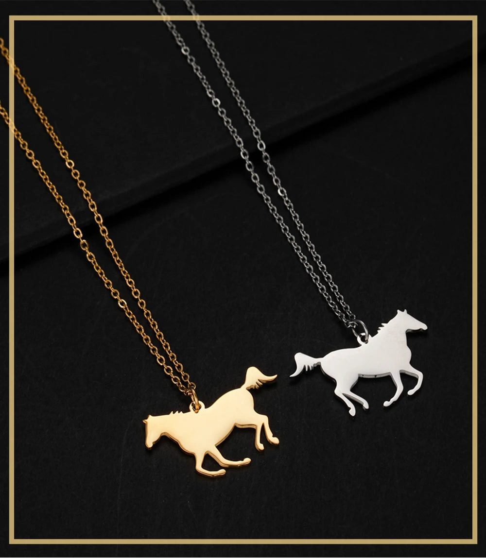 Skyrim Fashion Cute Animal Horse Pendant Necklace for Women Girls Stainless Steel Gold Color Chain Necklaces Gifts Wholesale Streetsharks