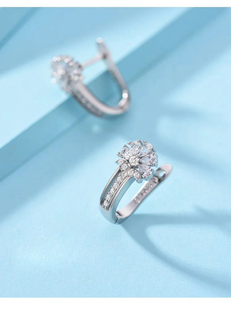 Fine Jewelry 925 Sterling Silver Earrings Inlaid With Zircon Crystal Flower Earrings Charm Jewelry For Women Gift Engagement Wed Streetsharks