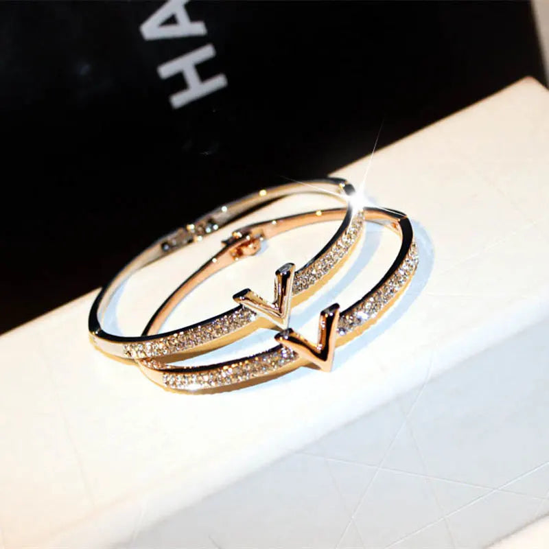 JUWANG Trend Fashion Korea Simple Micro Inlaid Zircon Word Lady Bracelets for Women Temperament Exquisite Luxury Bangle Jewelry luxecrown.co.uk