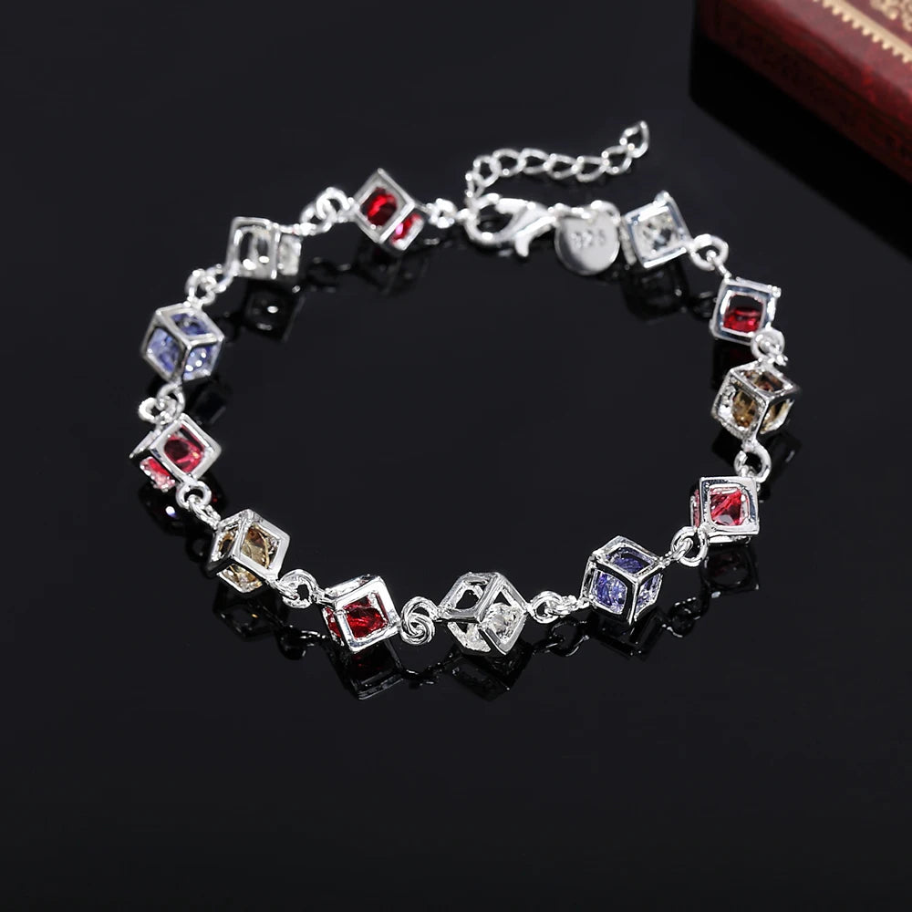 Hot fine 925 Sterling Silver zircon lattice Bracelets for woman Luxury brands jewelry Wedding party Christmas gifts Streetsharks