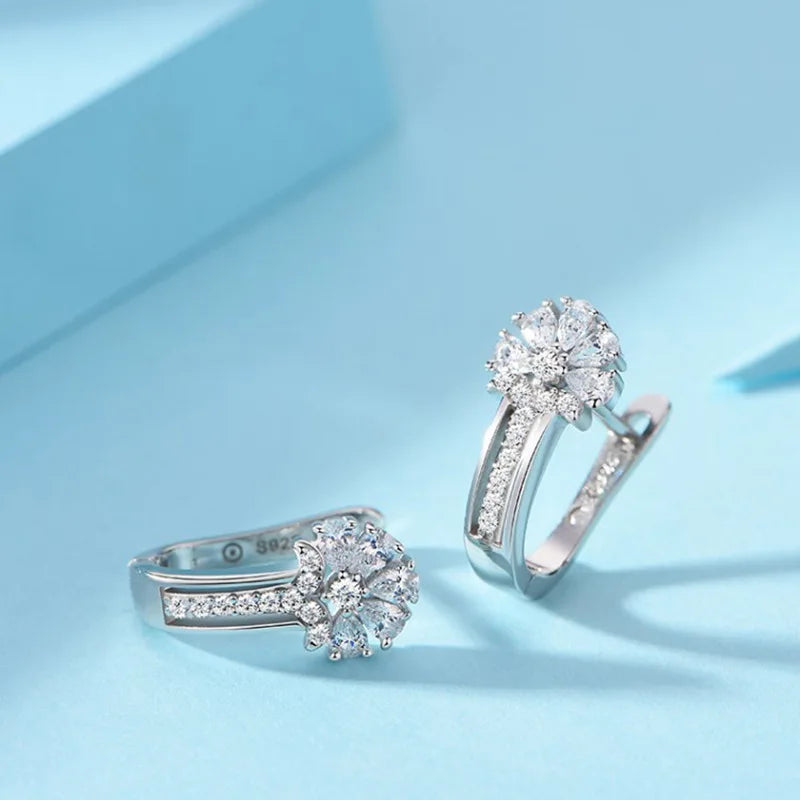 Fine Jewelry 925 Sterling Silver Earrings Inlaid With Zircon Crystal Flower Earrings Charm Jewelry For Women Gift Engagement Wed Streetsharks