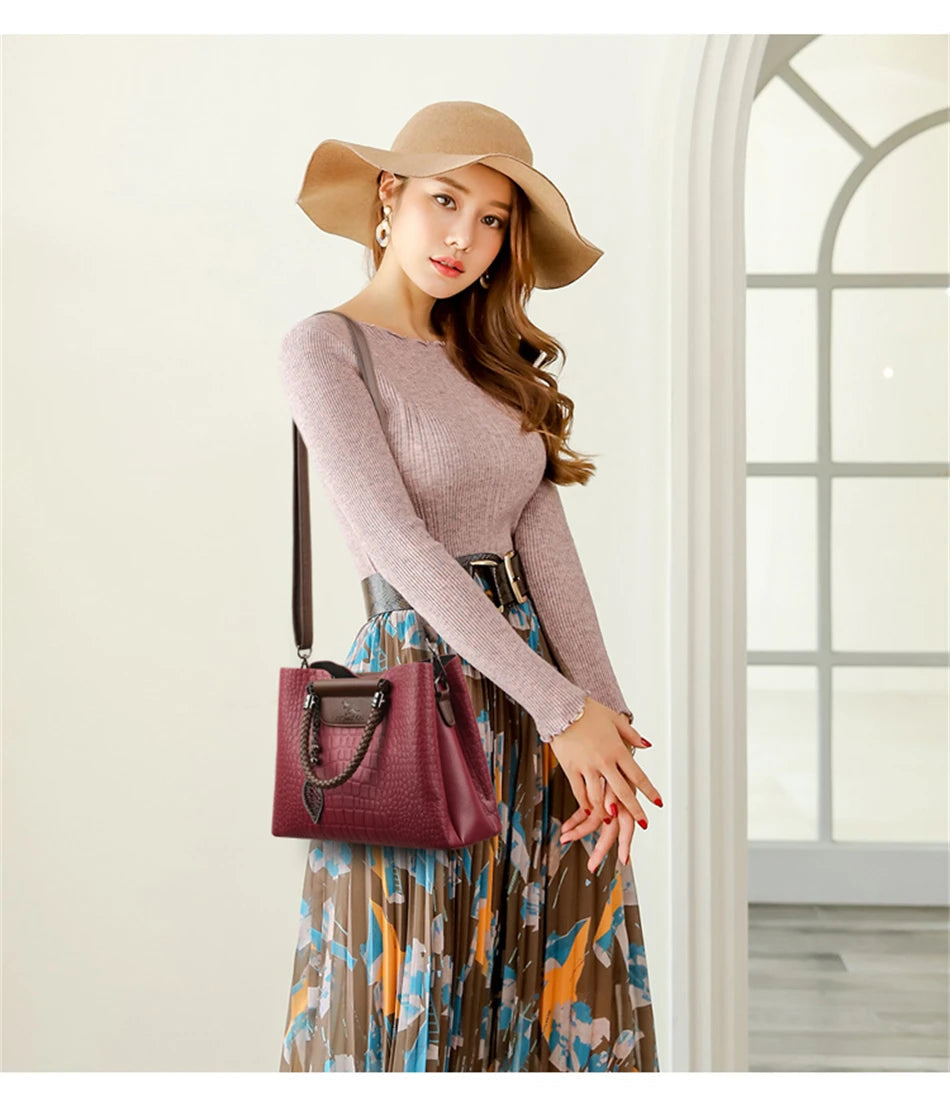 Brand Leather 3 Layers Alligator Crossbody Bag for Women Female Shoulder Messenger Sac Luxury Designer Ladies Handbags Streetsharks