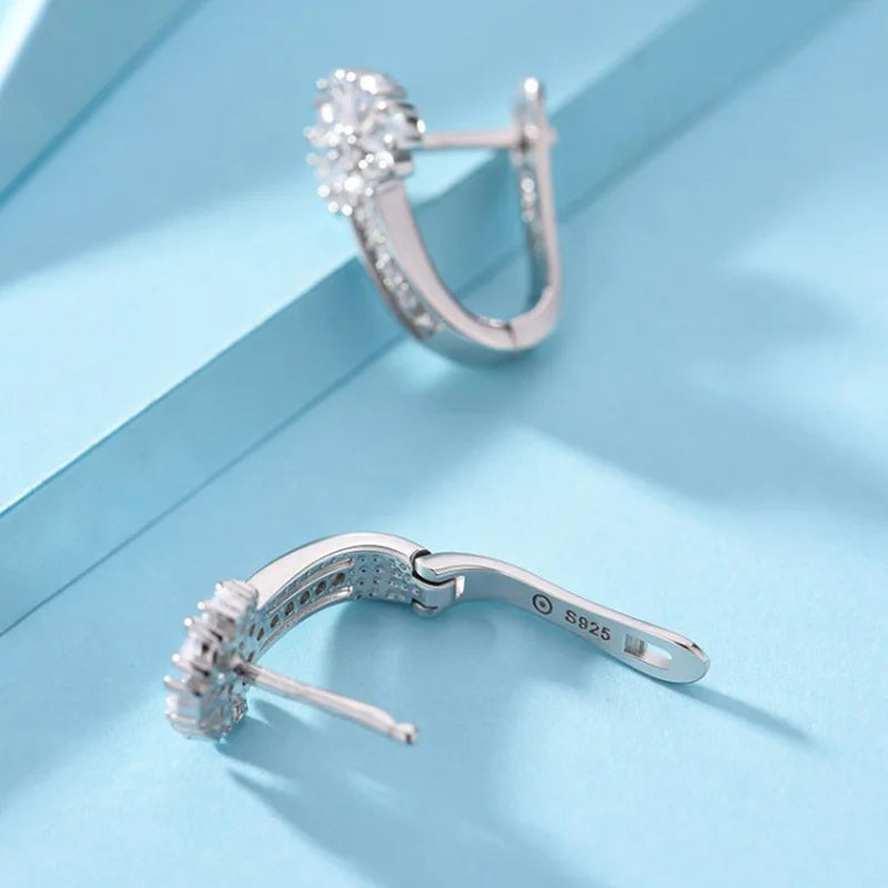Fine Jewelry 925 Sterling Silver Earrings Inlaid With Zircon Crystal Flower Earrings Charm Jewelry For Women Gift Engagement Wed Streetsharks