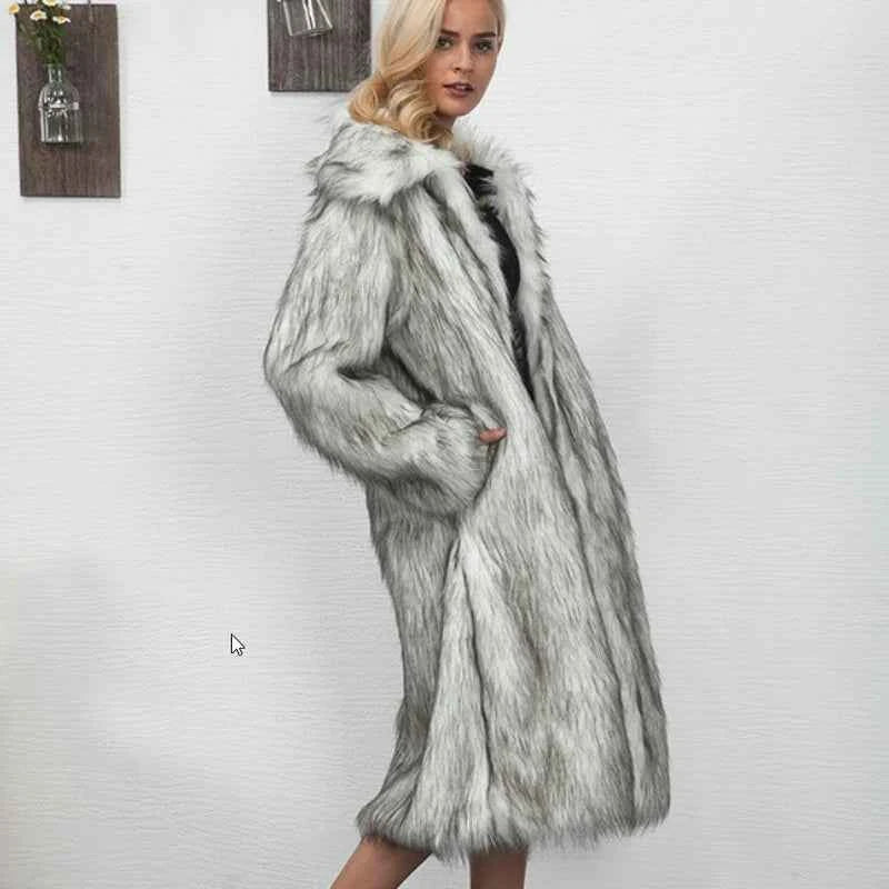 Winter Women Faux Fox Fur Long Coat Thick Full Sleeve Fluffy Luxury Fur Jacket Elegant Mujer Bontjas Warm Furry Shaggy Outerwear