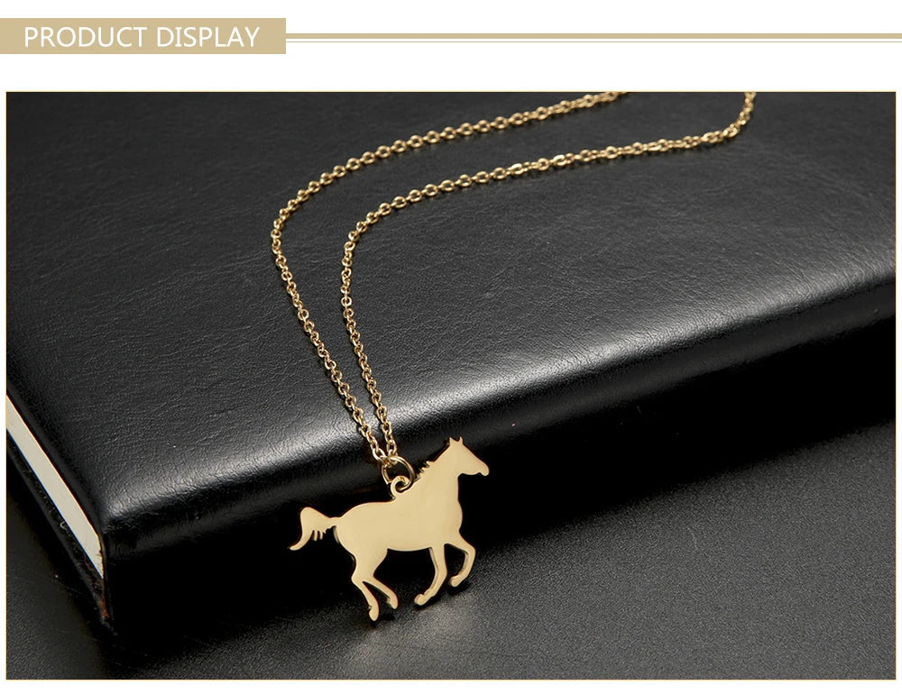 Skyrim Fashion Cute Animal Horse Pendant Necklace for Women Girls Stainless Steel Gold Color Chain Necklaces Gifts Wholesale Streetsharks