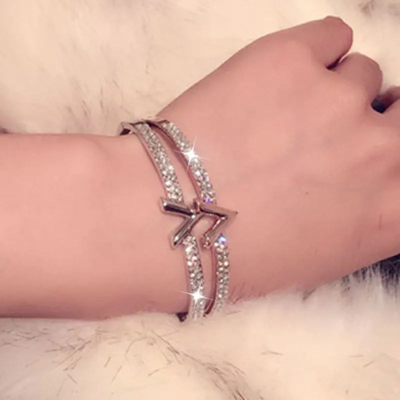 JUWANG Trend Fashion Korea Simple Micro Inlaid Zircon Word Lady Bracelets for Women Temperament Exquisite Luxury Bangle Jewelry luxecrown.co.uk