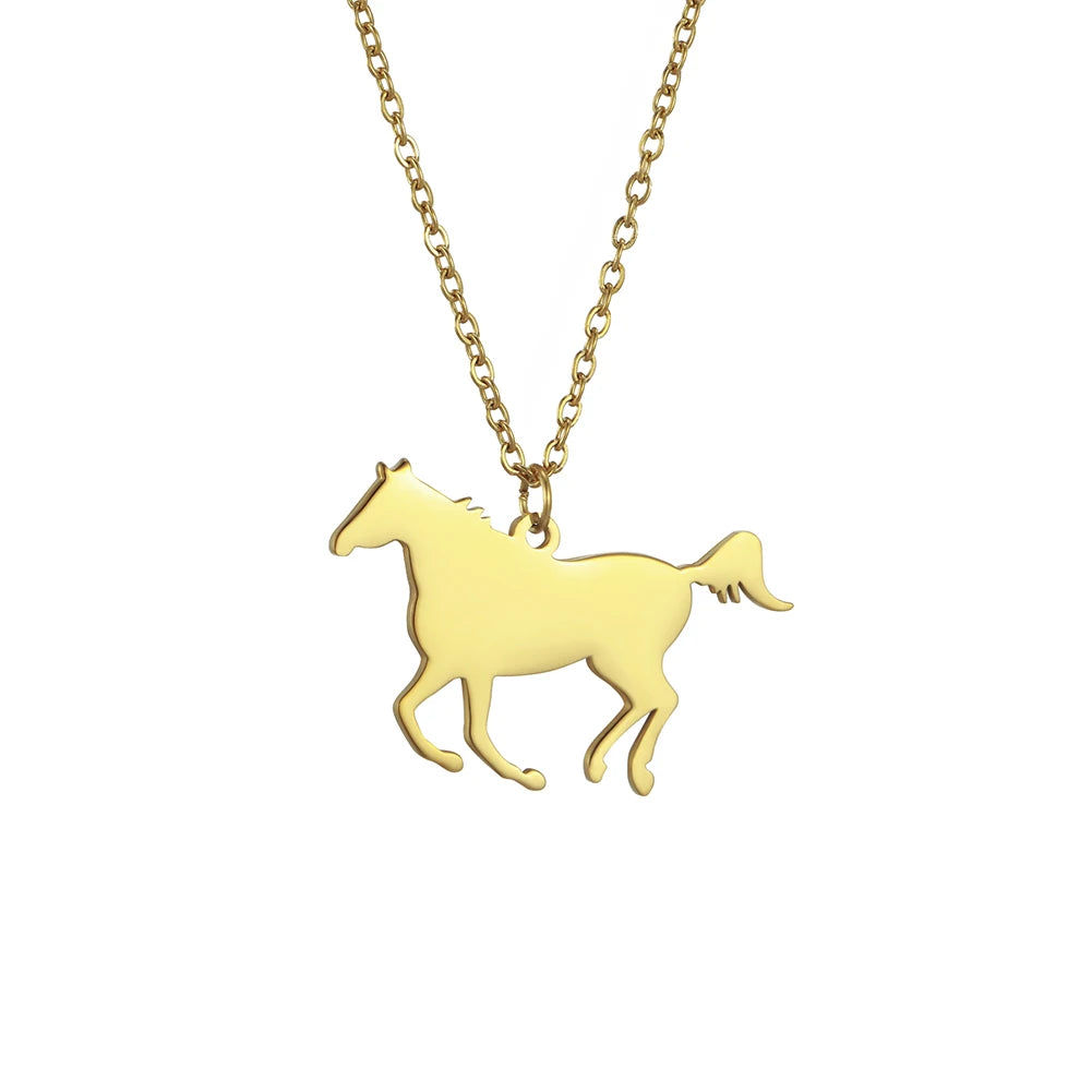 Skyrim Fashion Cute Animal Horse Pendant Necklace for Women Girls Stainless Steel Gold Color Chain Necklaces Gifts Wholesale Streetsharks