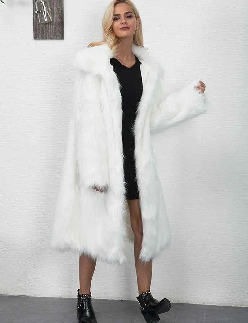 Winter Women Faux Fox Fur Long Coat Thick Full Sleeve Fluffy Luxury Fur Jacket Elegant Mujer Bontjas Warm Furry Shaggy Outerwear