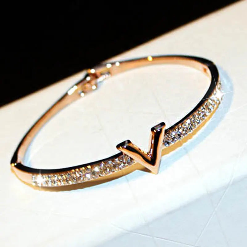JUWANG Trend Fashion Korea Simple Micro Inlaid Zircon Word Lady Bracelets for Women Temperament Exquisite Luxury Bangle Jewelry luxecrown.co.uk