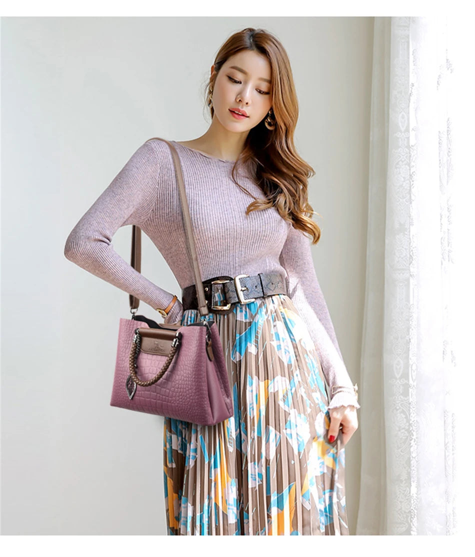 Brand Leather 3 Layers Alligator Crossbody Bag for Women Female Shoulder Messenger Sac Luxury Designer Ladies Handbags Streetsharks