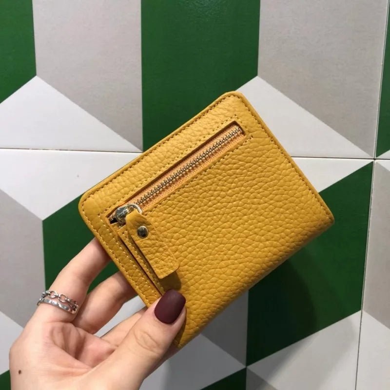 Cowhide Women's Purses Short Thin Small Wallet Chic Christmas Deer Button Ladies Genuine Leather Card Holder Wallet Coin Purse luxecrown.co.uk