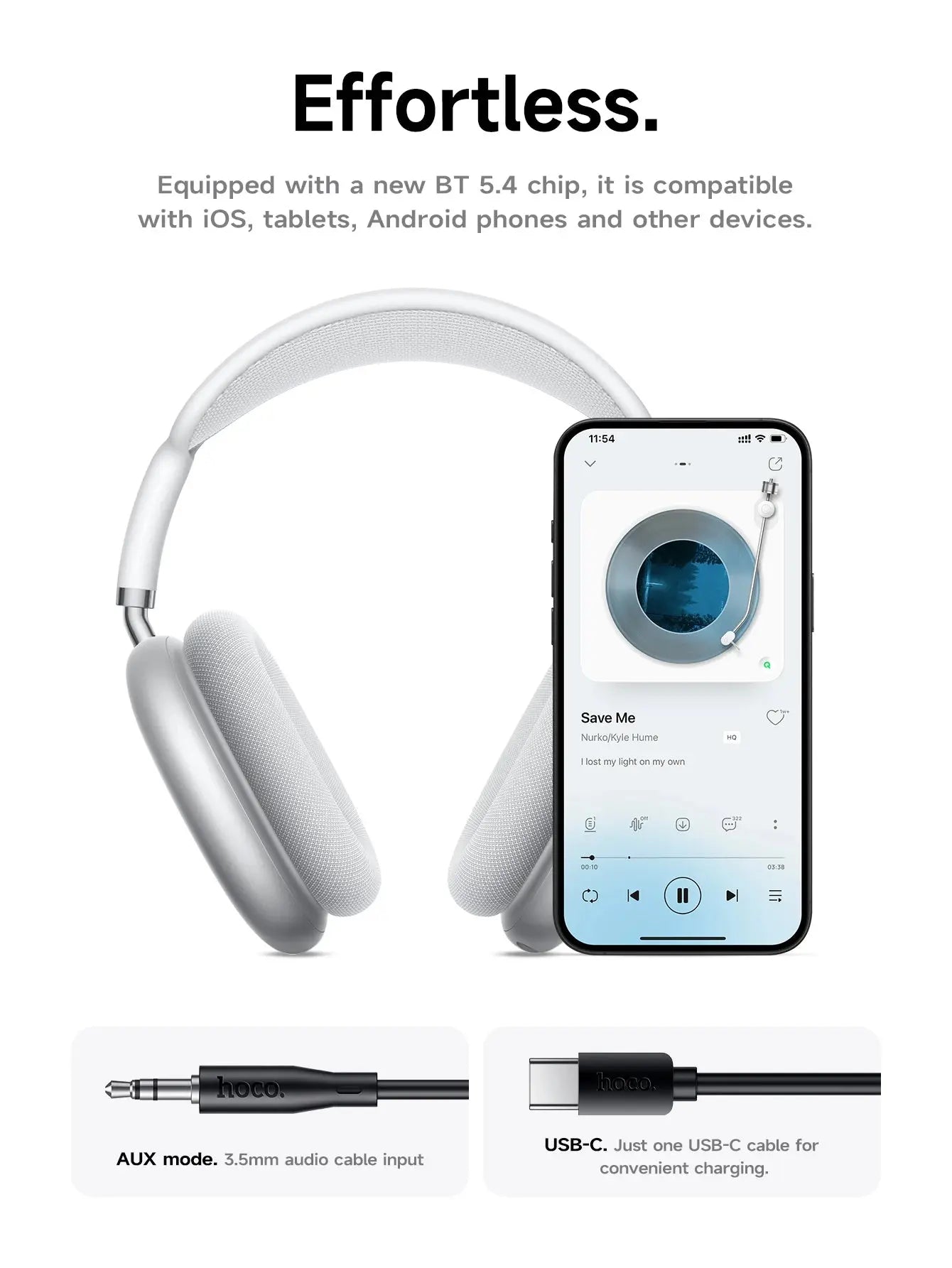 HOCO W65 New Bluetooth 5.4 Headphone Over Ear Big Earphones Hifi Audio Music Sport Gaming Headsets for Iphone Android With Mic luxecrown.co.uk
