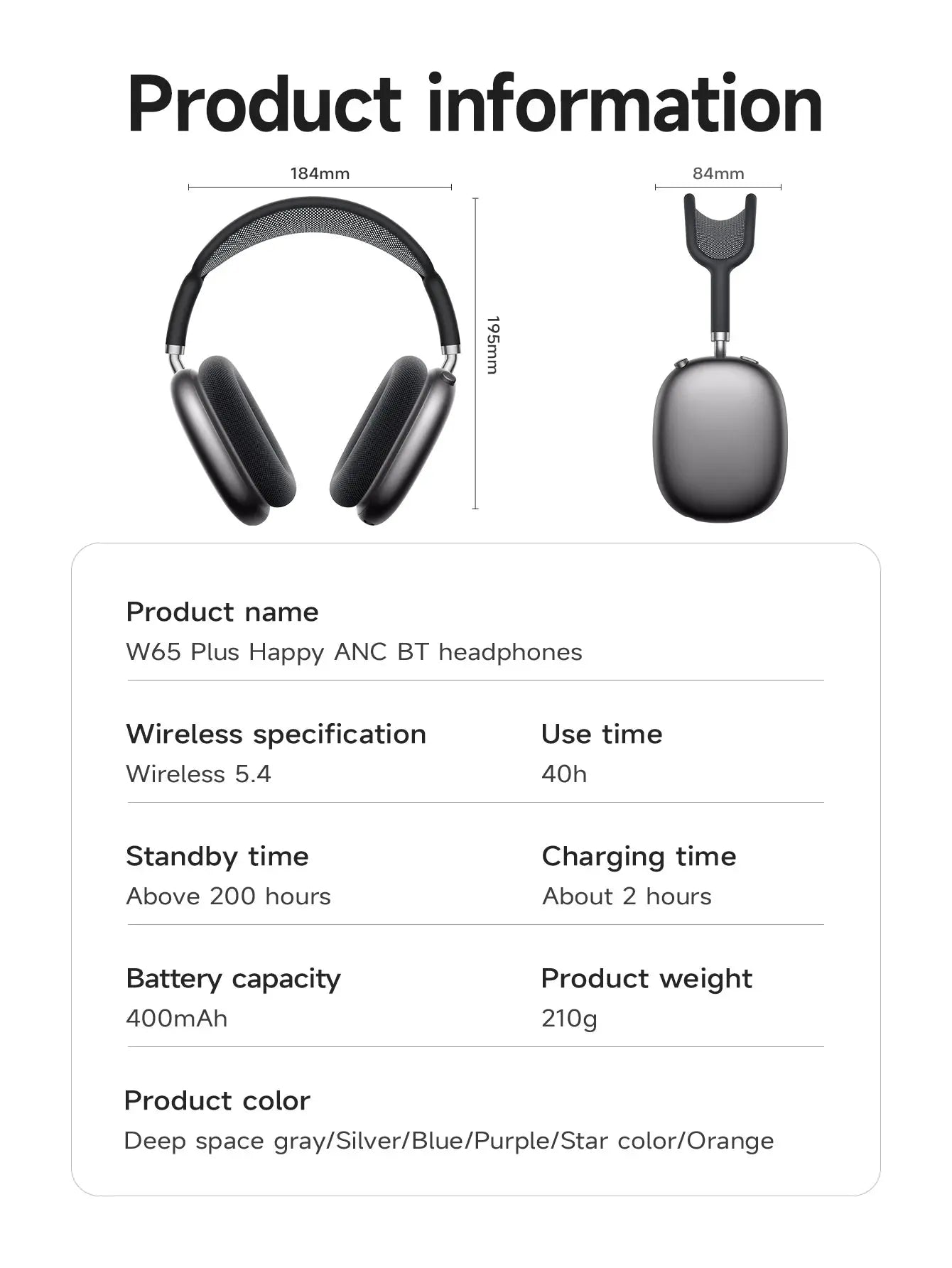 HOCO W65 Plus: Over-Ear ANC Headphones, AirPods Max Style luxecrown.co.uk